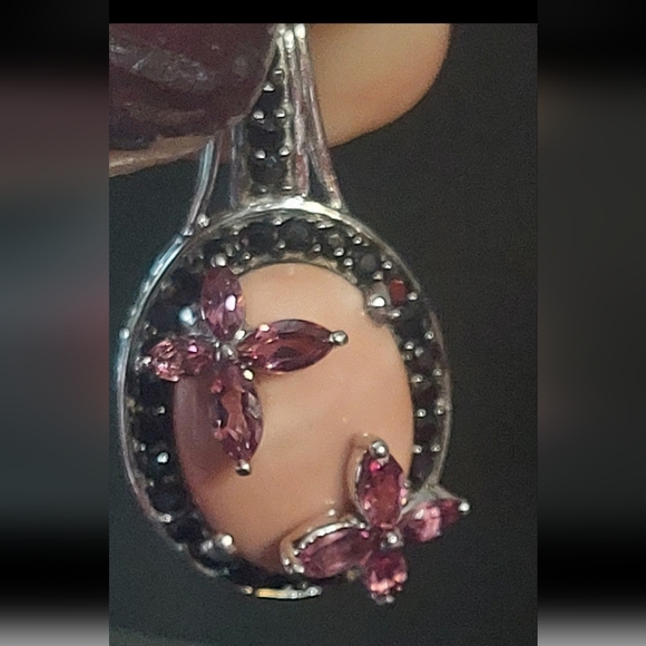 Pink opal and amethyst or rhodolite accent 925 pendant - Picture 10 of 12